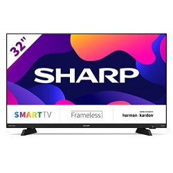 Sharp Aquos 32DC6E 32" Smart TV Frameless HD Ready LED TV, Wi-Fi, DVB-T2/S2, 1366 x 768 Pixels, Nero, suono Harman Kardon, 3xHDM